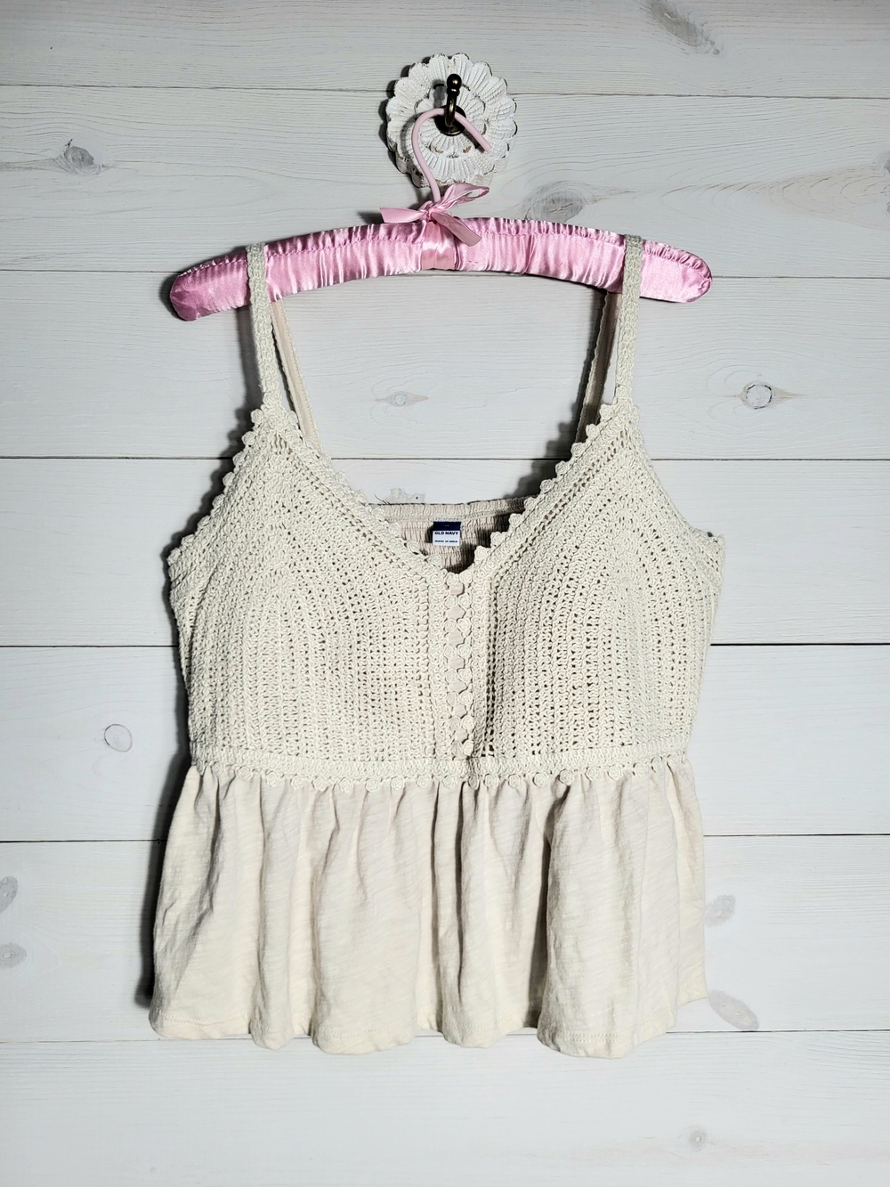 NWT Old Navy Cami Crochet Smocked Peplum BOHO Layering Top.